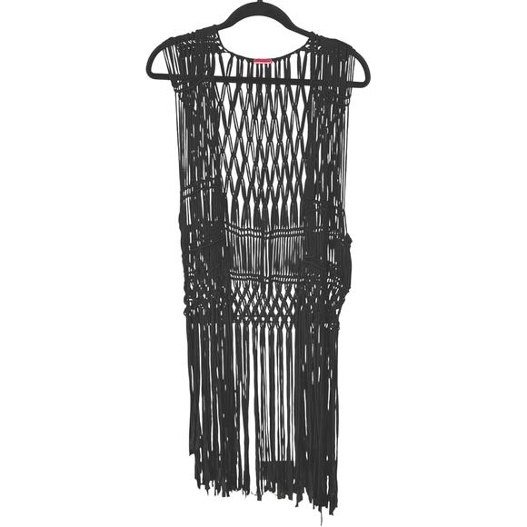 Unbranded Tops - Festival Beach Crochet Black Coverup Western Boho Long Fringe Knot Open Knit Top